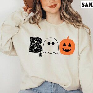 Halloween Boo Ghost Pumpkin Sweatshirt Cute Spooky Season Cozy Pullover 05